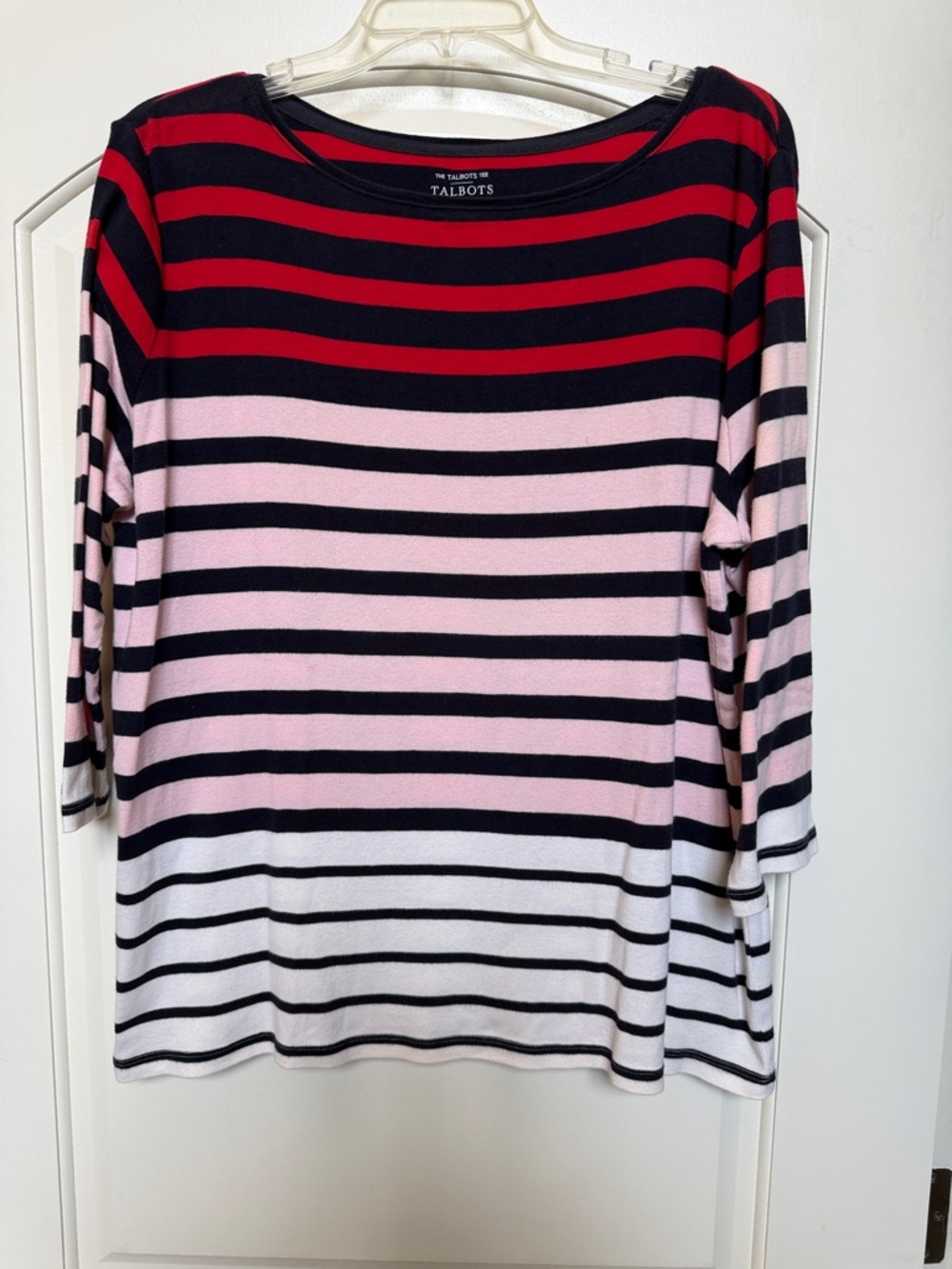 Talbots Striped Boatneck Top in Red, Pink & Black